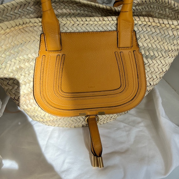 Chloe Marcie Medium Raffia Basket Tote Beach Bag Sunflower 🌻 Yellow - Picture 7 of 15